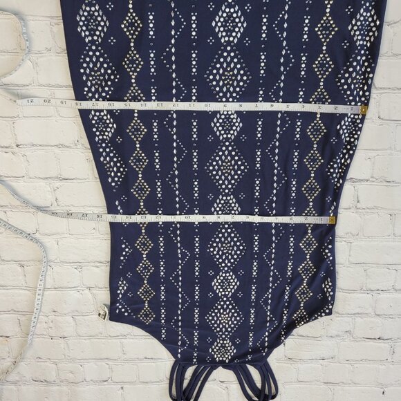 WHITE HOUSE BLACK MARKET Embellished Rhinestone Grommet Pattern Dress Blue XS - Picture 5 of 14